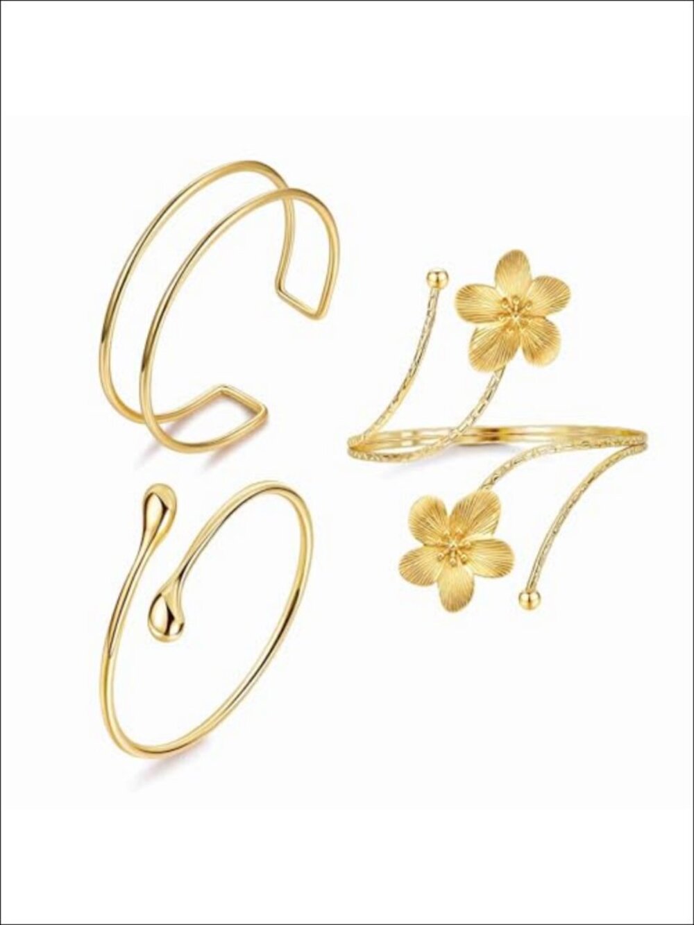 Brass Adjustable Arm Cuff Bracelet Set Minimalist Stackable Jewelry 3 Pcs
